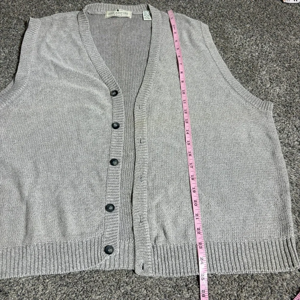 John Ashford Cardigan Sweater Vest Mens XL Grey‎ Linen Cotton Knit Grandpacore